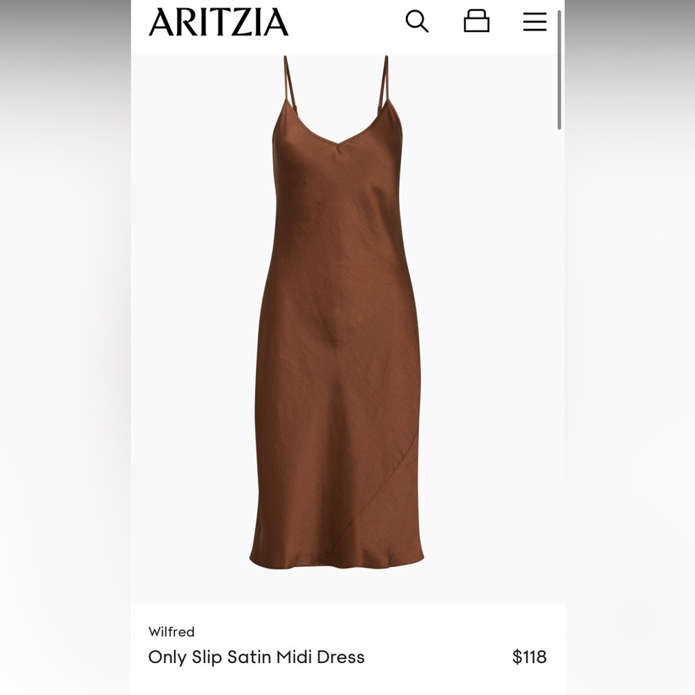 Aritzia slip satin midi dress, small